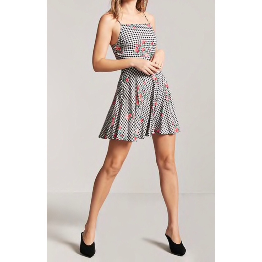Floral Gingham Skater Mini Dress